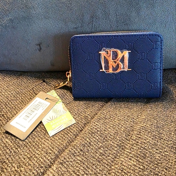 Badgley Mischka Blue Wallet with Gold Hardware - Picture 1 of 5